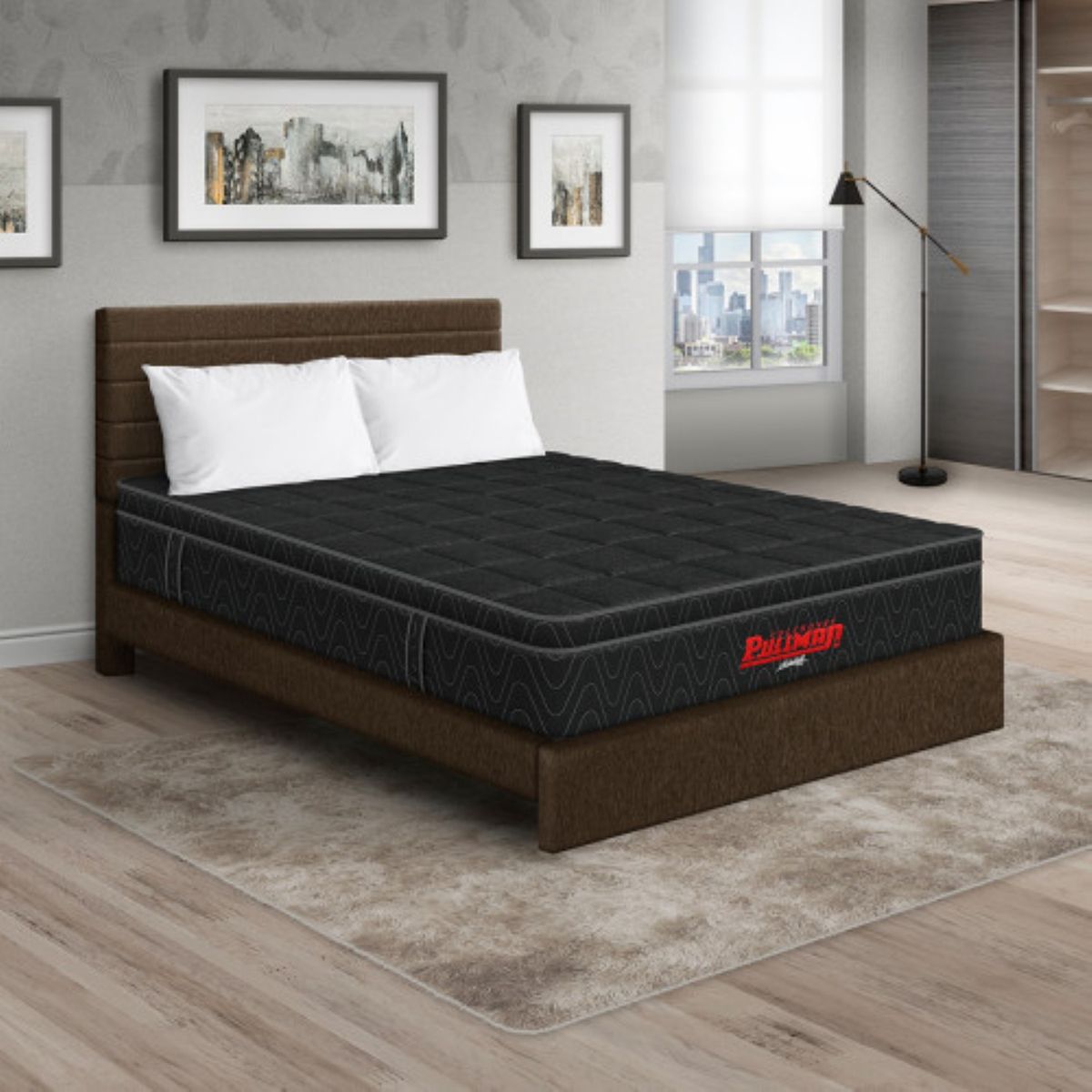 PULLMAN - Colchón Cama Doble Firmeza Media Ortopédico con Pillow Resortado Orthopack Euro 140 x 190 cm + 2 Almohada + Cabecero Pullman 