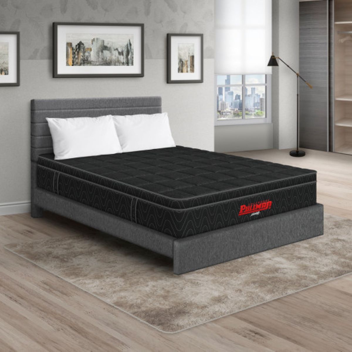 PULLMAN - Colchón Cama Doble Firmeza Media Ortopédico con Pillow Resortado Orthopack Euro 140 x 190 cm + 2 Almohada + Cabecero Pullman 