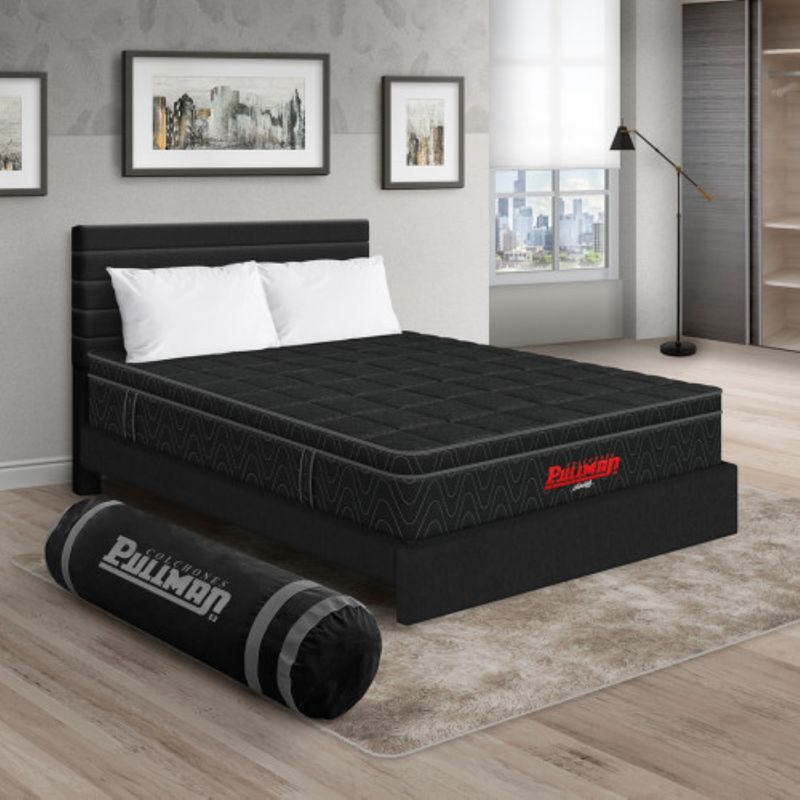PULLMAN - Colchón con Base Cama King Firmeza Media Ortopédico con Pillow Resortado Orthopack Euro 200 x 200 cm + 2 Almohada + Cabecero Pullman 