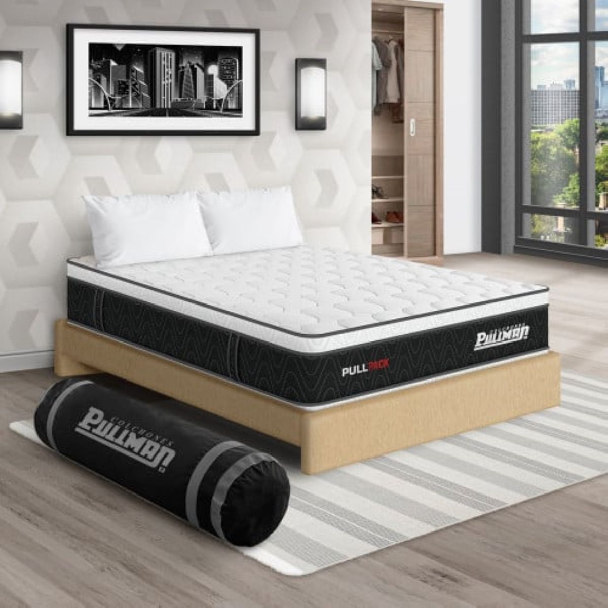 PULLMAN - Colchon Con Basecama Sencillo Firme Resortes Pullpack 190 x 100 Pullman