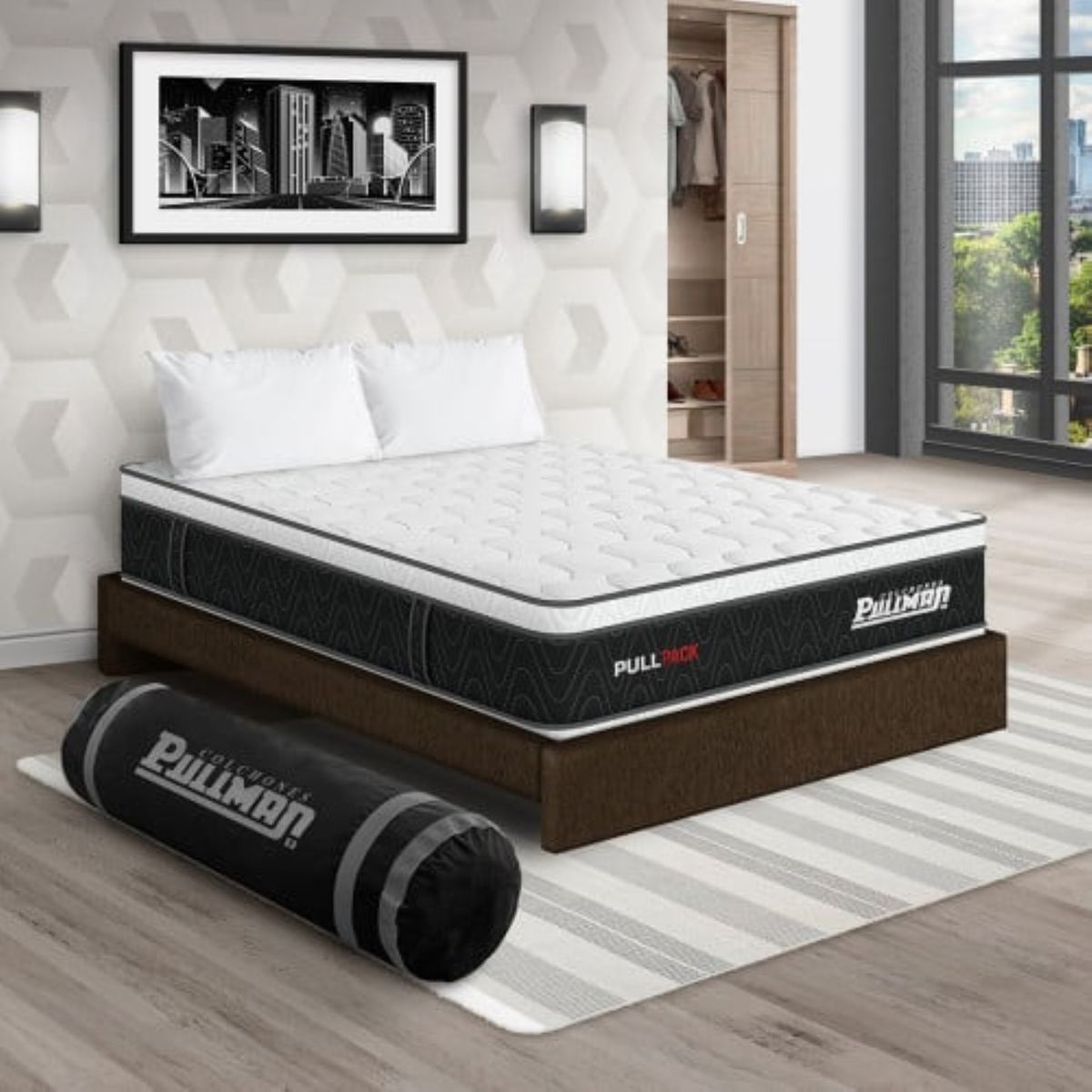 PULLMAN - Colchon Con Basecama Queen Firme Resortes Pullpack 190 x 160 Pullman