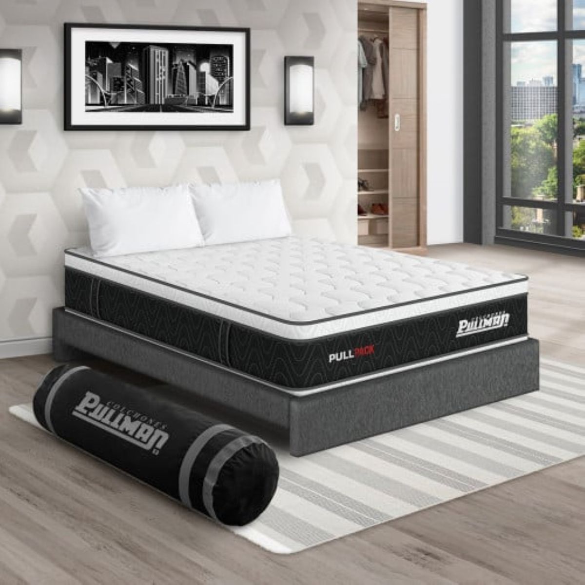 PULLMAN - Colchon Con Basecama Doble Firme Resortes Pullpack 190 x 140 Pullman