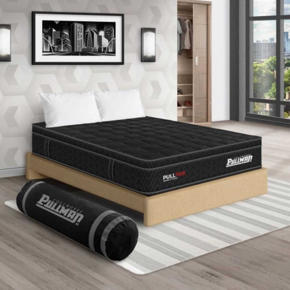 PULLMAN - Colchon Con Basecama Doble Firme Resortes Pullpack 190 x 140 Pullman