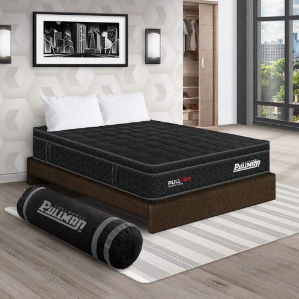 PULLMAN - Colchon Con Basecama Sencillo Firme Resortes Pullpack 190 x 100 Pullman