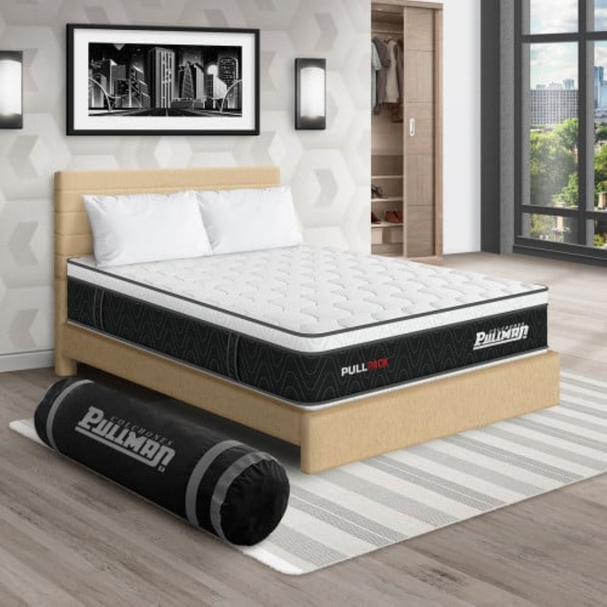 PULLMAN - Colchon Con Cama Sencillo Firme Resortes Pullpack 190 x 100 Pullman
