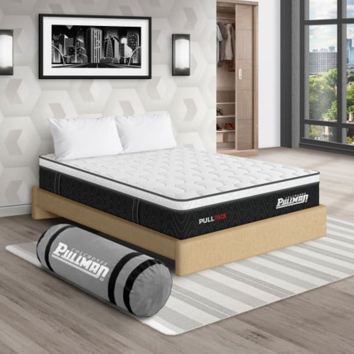 PULLMAN - Colchon Con Basecama Doble Firme Resortes Pullpack 190 x 140 Pullman