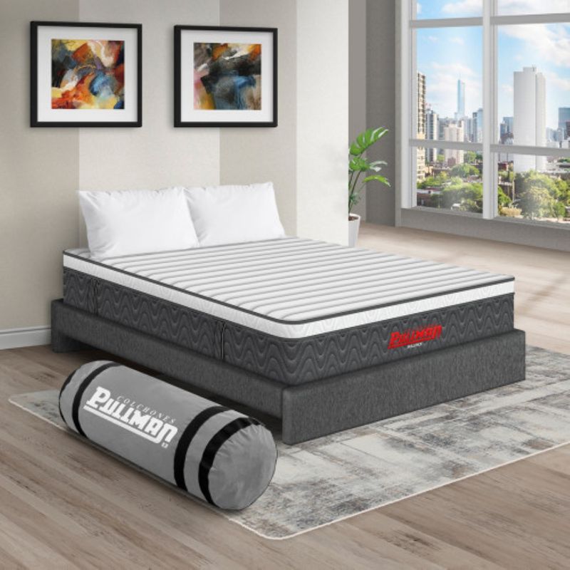 PULLMAN - Colchón con Base Cama Sencillo Firmeza Media Ortopédico con Pillow Resortado RollPack 100 x 190 cm + Almohada Pullman 
