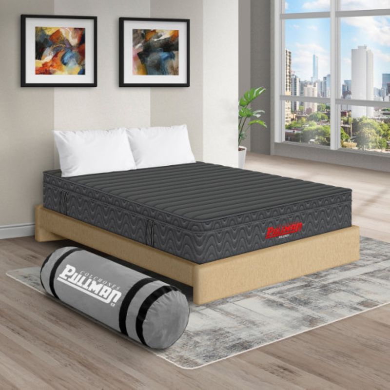 PULLMAN - Colchón con Base Cama Semidoble Firmeza Media Ortopédico con Pillow Resortado RollPack 120 x 190 cm + Almohada Pullman 