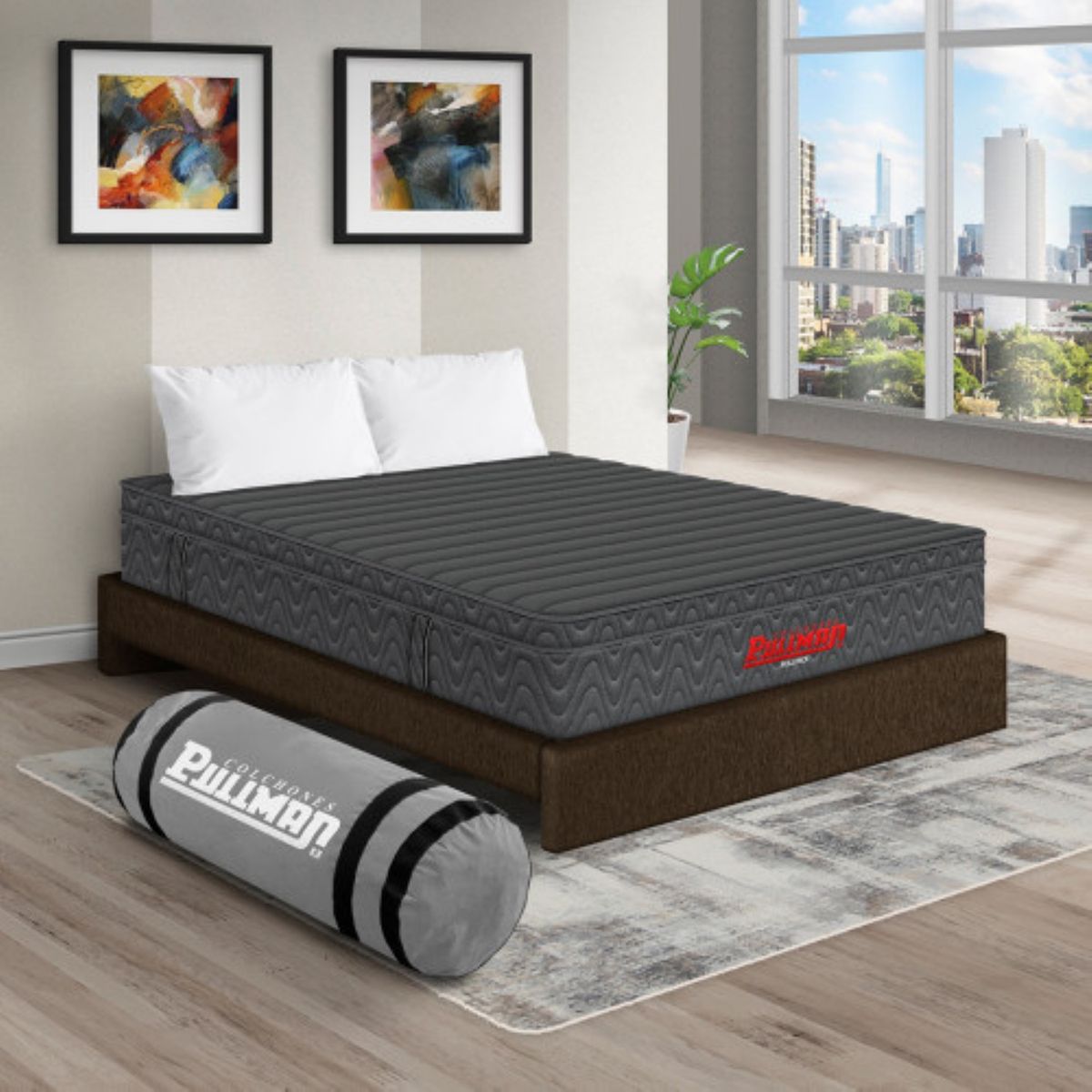 PULLMAN - Colchón con Base Cama Semidoble Firmeza Media Ortopédico con Pillow Resortado RollPack 120 x 190 cm + Almohada Pullman 