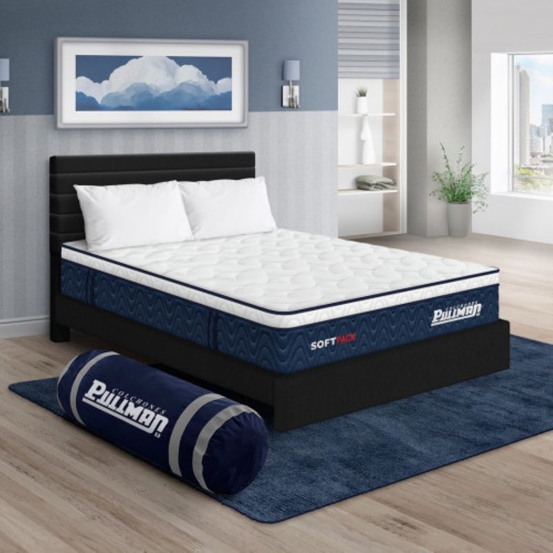 PULLMAN - Colchón con Base Cama Sencillo Firmeza Suave Ortopédico con Pillow Resortado Softpack 100 x 190 cm  + Cabecero Pullman 