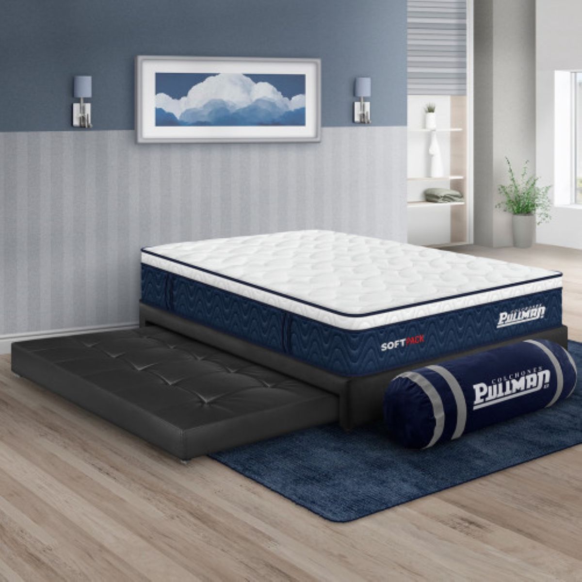 PULLMAN - Colchon Con Basecama Doble Suave Resortes Pocket Softpack 190 x 140 Pullman