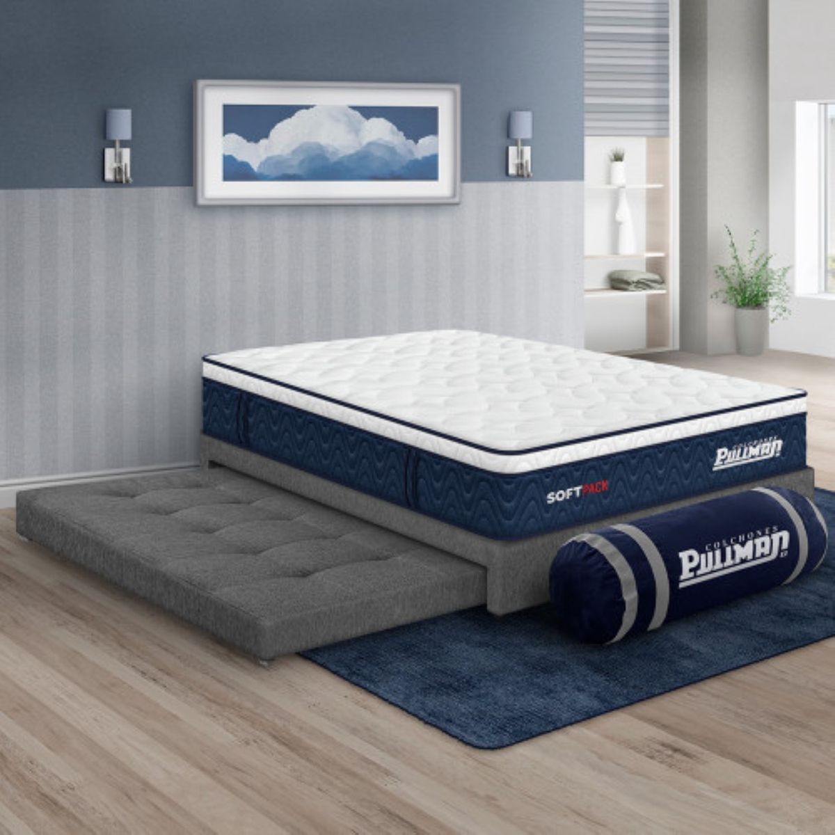 PULLMAN - Cama 120X190 Medio Resortes Pocket Encajonados En Espuma Nido 190 x 120 Pullman