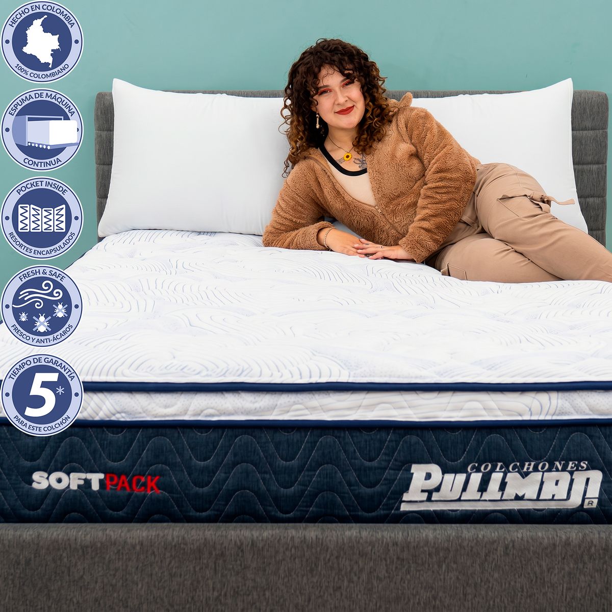 PULLMAN - Colchon Queen Firmeza Suave Resortes Pocket SOFTPACK 160X190 PULLMAN