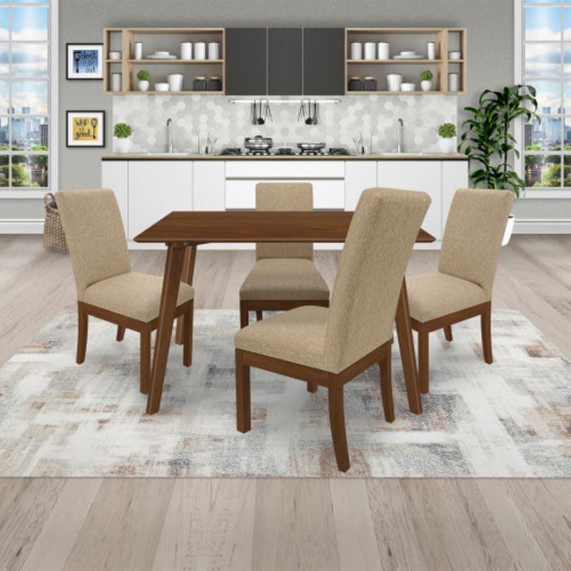 PULLMAN - Juego De Comedor 4P (120) Italia Danny 4 Sillas Tela Beige Color Caoba