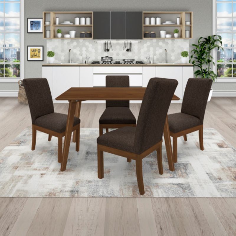 PULLMAN - Juego De Comedor 4P (120) Italia Danny 4 Sillas Tela Café Color Caoba