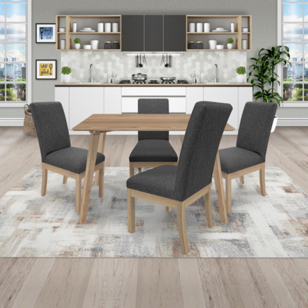 PULLMAN - Juego De Comedor 4P (120) Italia Danny 4 Sillas Tela Gris Color Natural