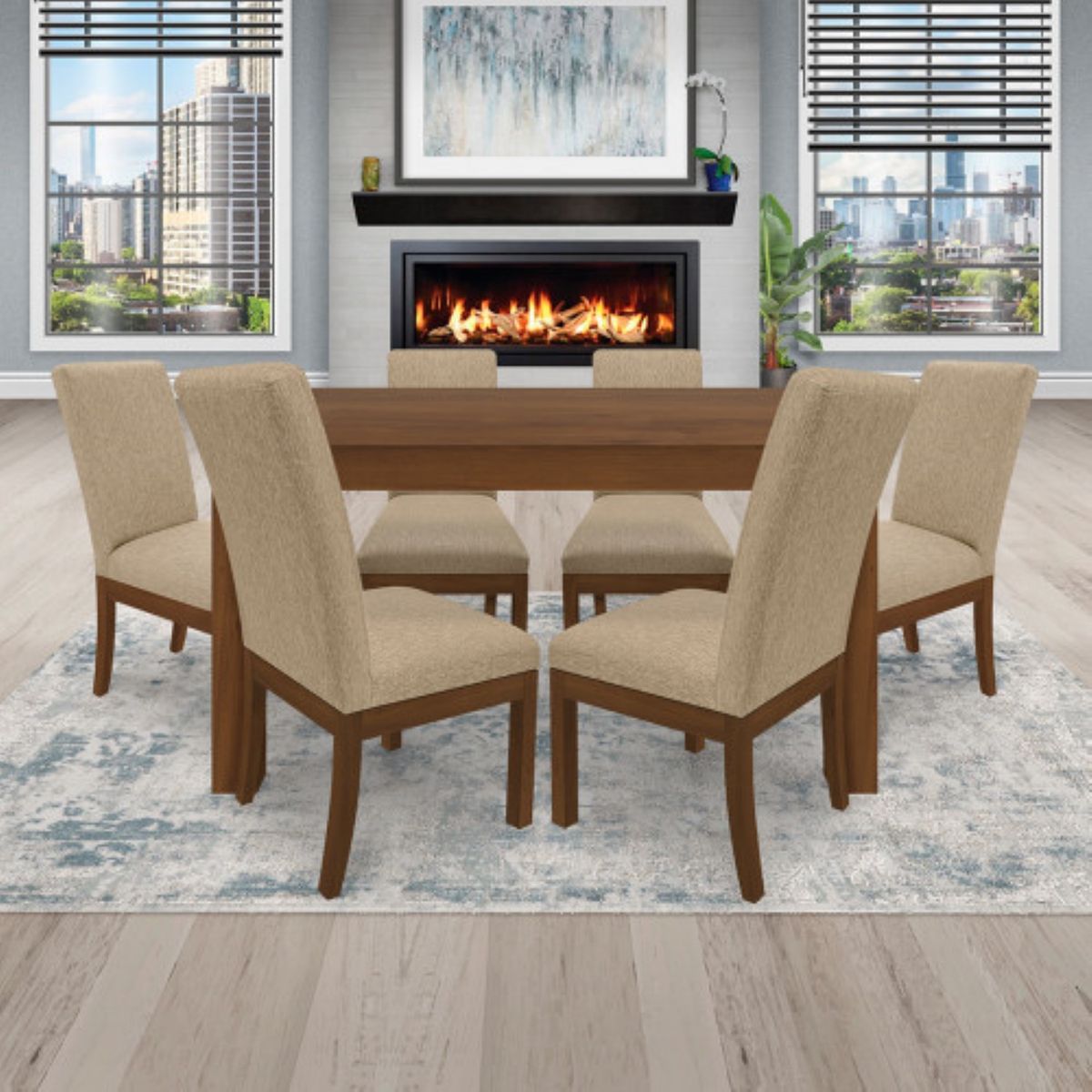 PULLMAN - Juego De Comedor 6P (140) Italia Danny 6 Sillas Color Caoba Tela Color Beige