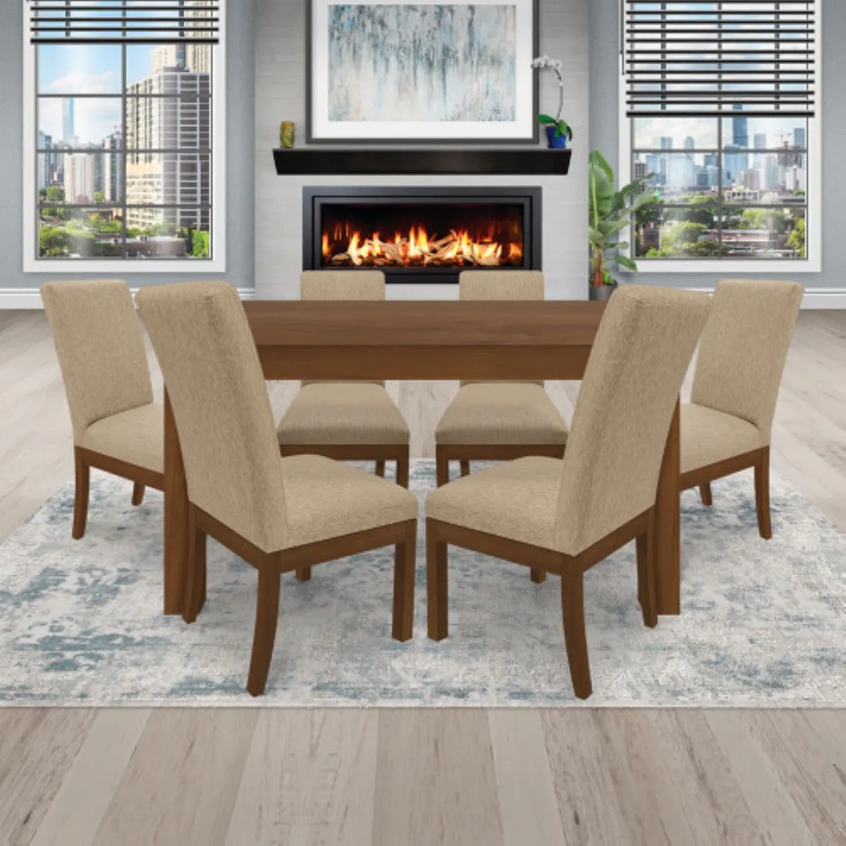 PULLMAN - Juego De Comedor 6P (140) Italia Danny 6 Sillas Color Caoba Tela Color Beige