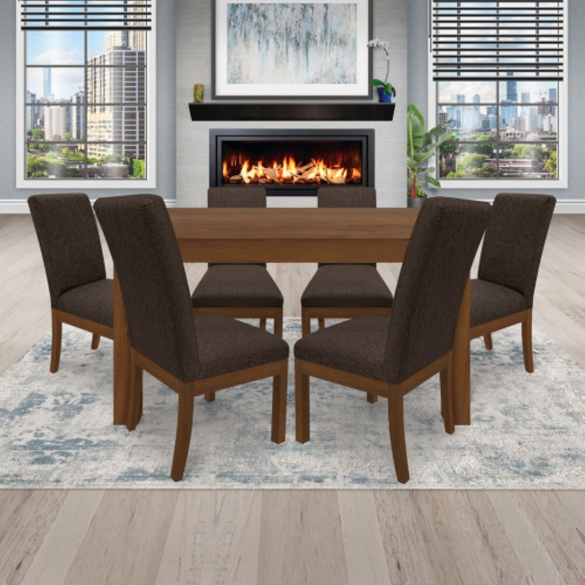 PULLMAN - Juego De Comedor 6P (140) Italia Danny 6 Sillas Color Caoba Tela Color Cafe