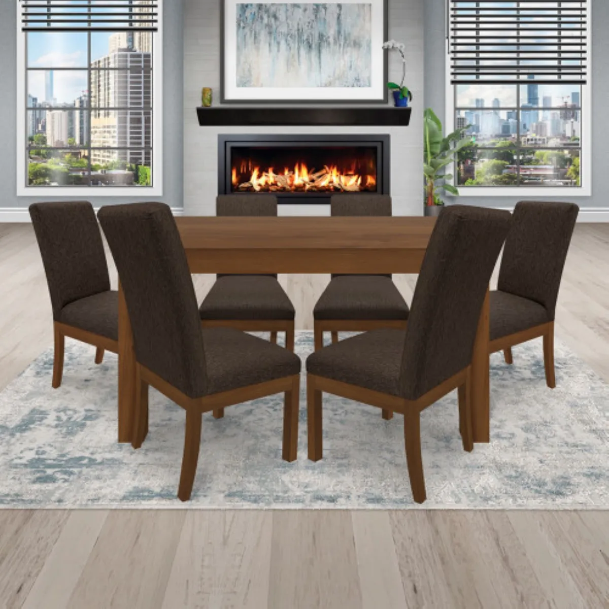 PULLMAN - Juego De Comedor 6P (140) Italia Danny 6 Sillas Color Caoba Tela Color Cafe