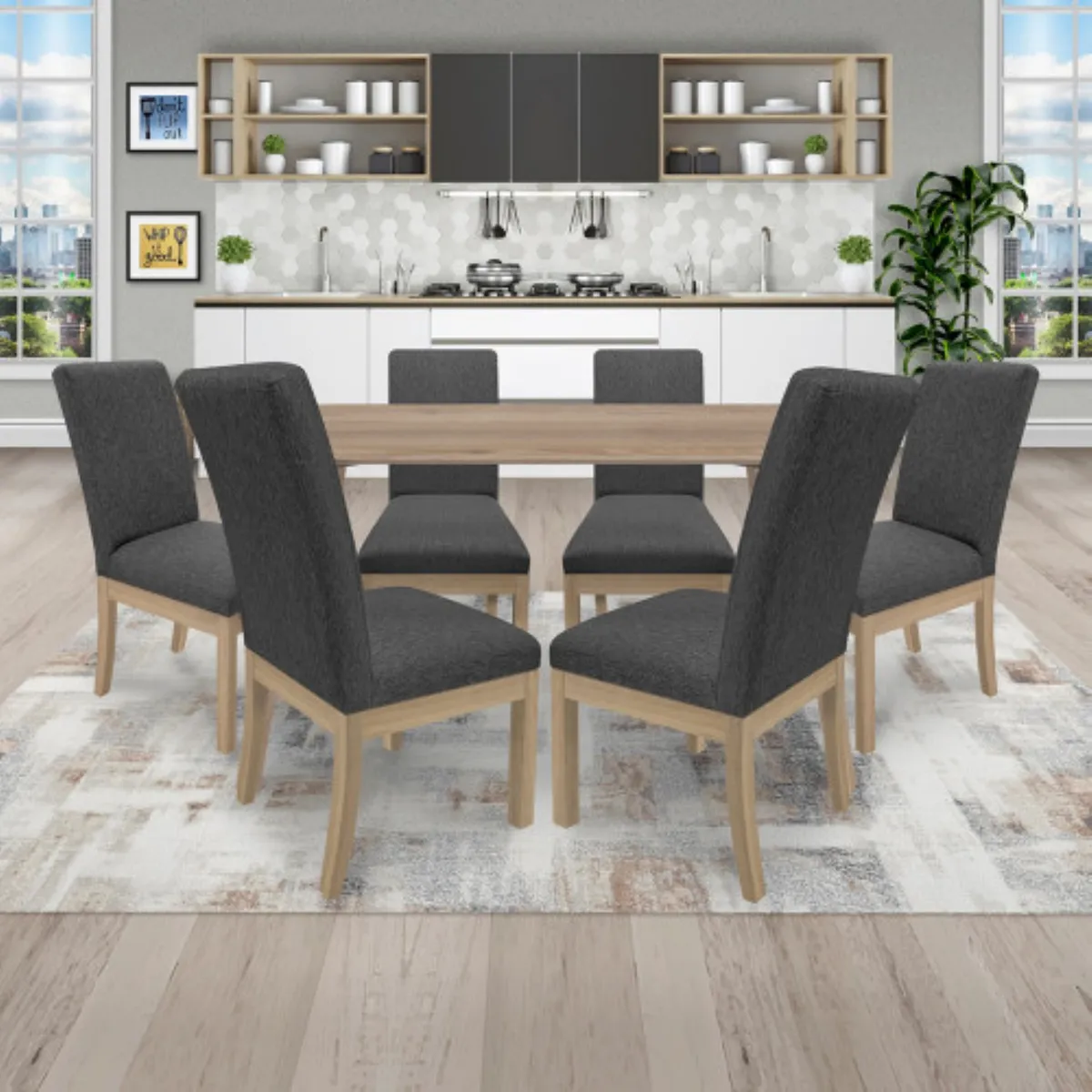 PULLMAN - Juego De Comedor 6P (140) Italia Danny 6 Sillas Color Natural Tela Color Gris
