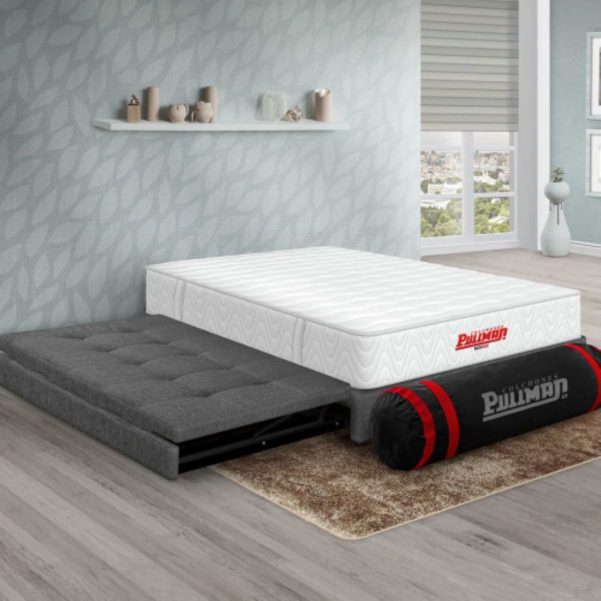 PULLMAN - Colchon Con Basecama Sencillo Intermedio Resortes ECOPACK 190 x 100 Pullman