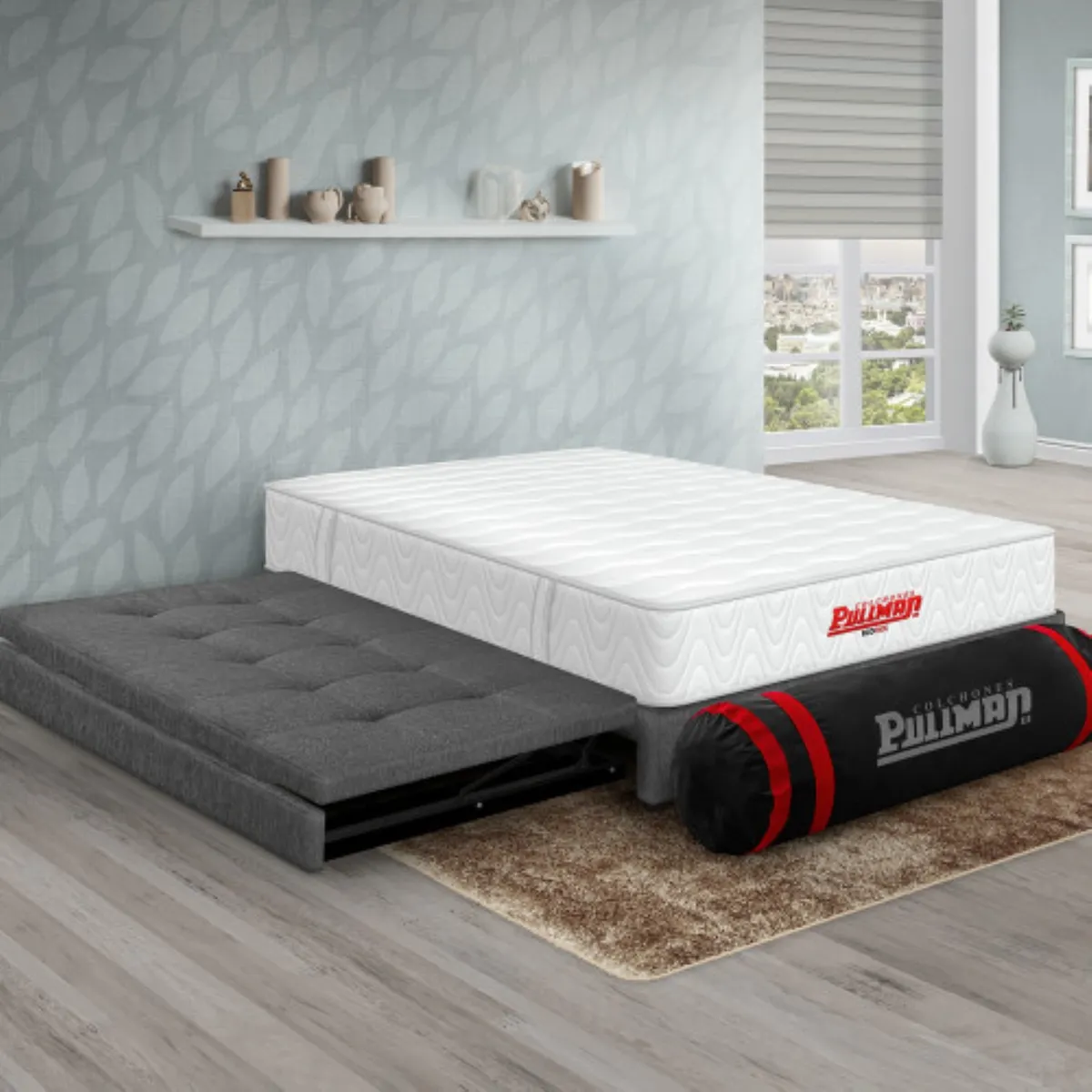 PULLMAN - Colchon Con Basecama Sencillo Intermedio Resortes ECOPACK 190 x 100 Pullman