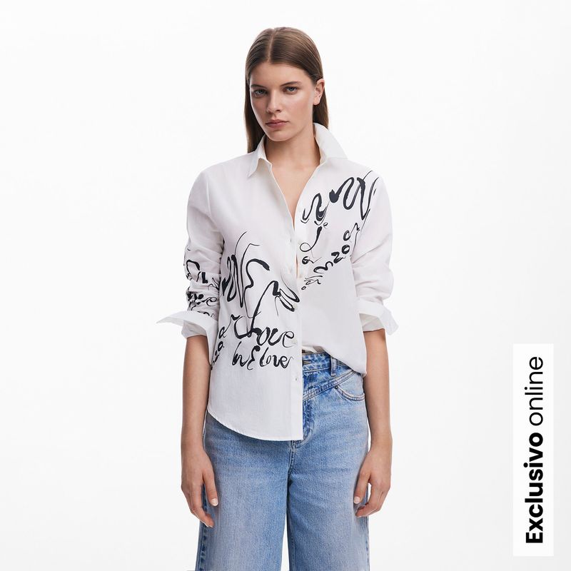 DESIGUAL - Camisa Mujer con Estampado Manga larga de Algodón Desigual