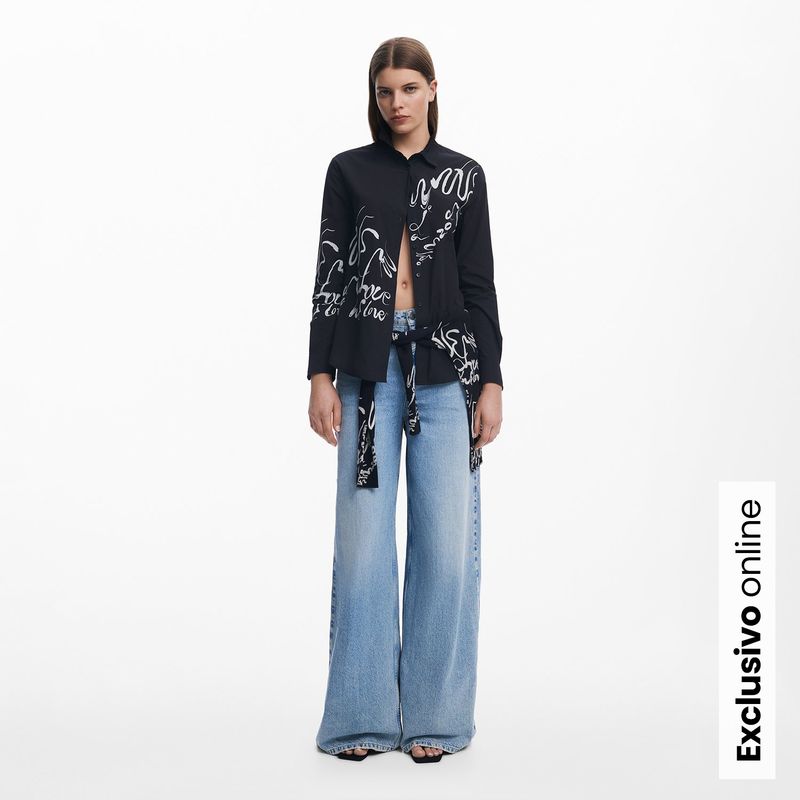 DESIGUAL - Camisa Mujer con Estampado Manga larga de Algodón Desigual