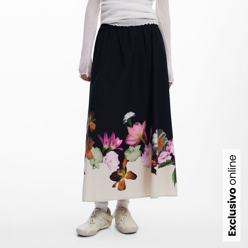 DESIGUAL - Falda Midi Mujer con Estampado de Algodón Desigual