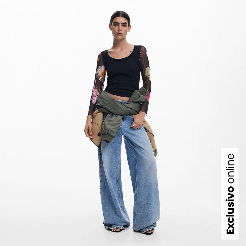 DESIGUAL - Blusa Mujer con Estampado Manga larga de Algodón Desigual