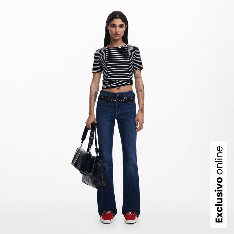 DESIGUAL - Camiseta Mujer de Rayas Manga corta de Algodón Desigual