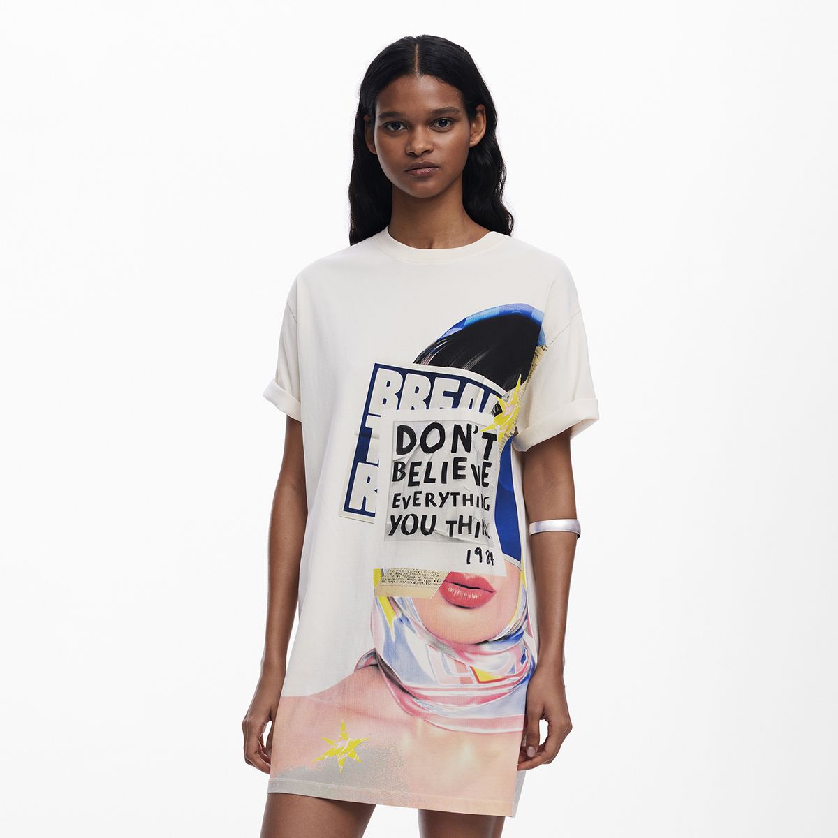 DESIGUAL - Vestido Mujer Corto con Estampado de Algodón Desigual