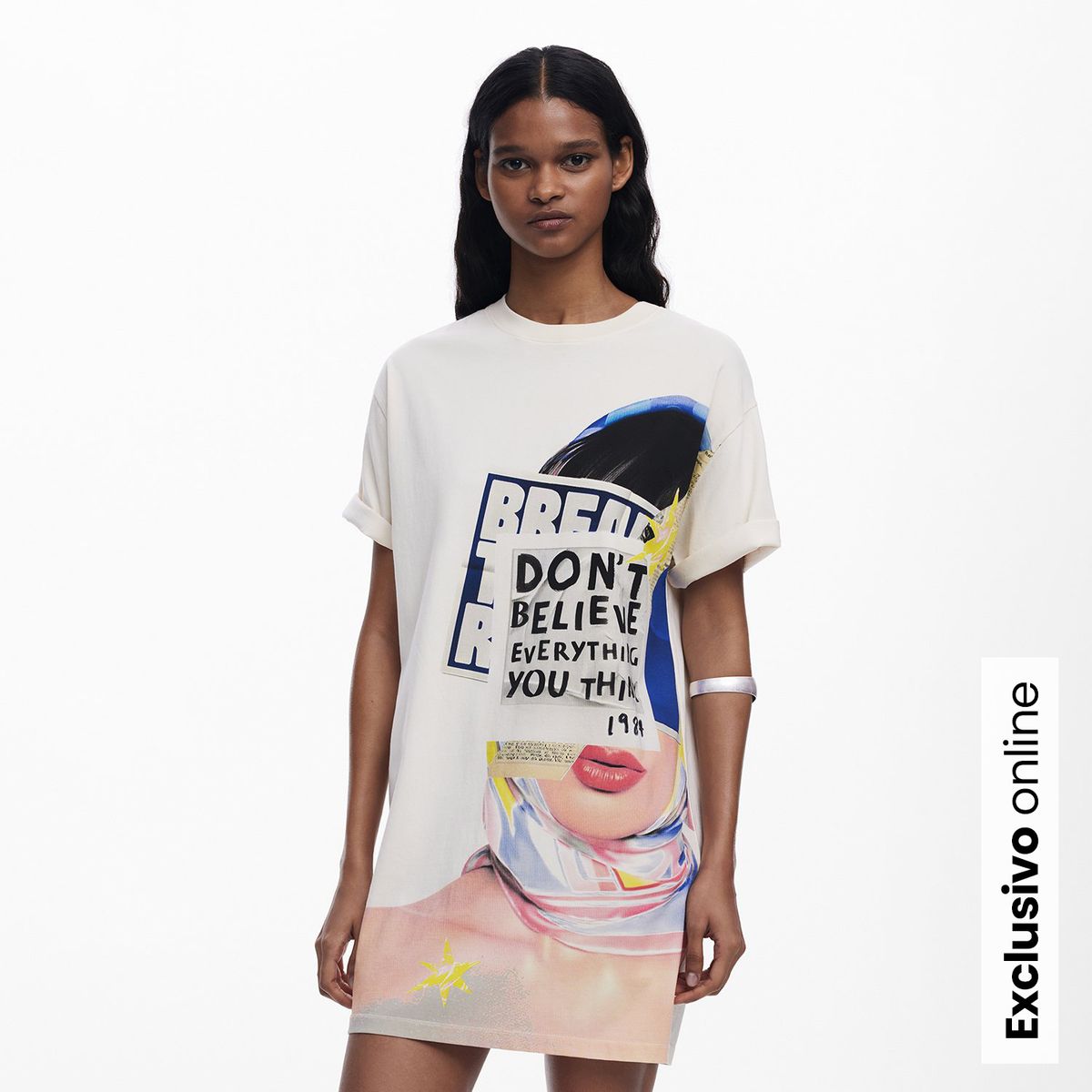 DESIGUAL - Vestido Mujer Corto con Estampado de Algodón Desigual