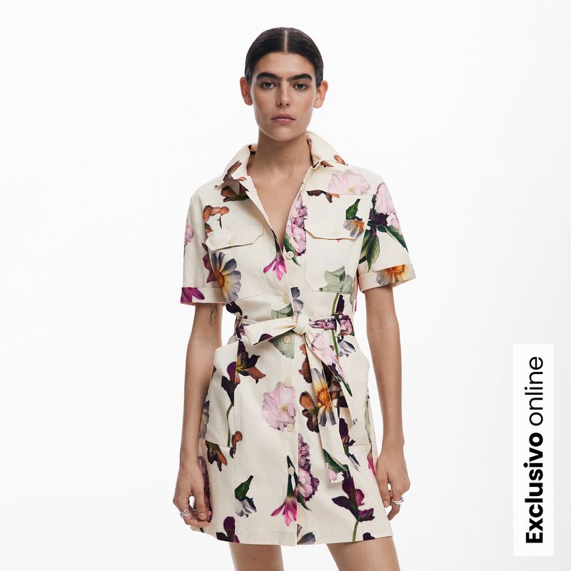 DESIGUAL - Vestido Mujer Corto con Estampado de Algodón Desigual