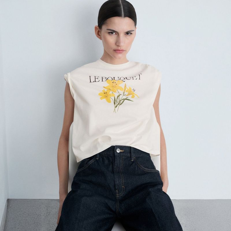 MANGO - Camiseta Mujer con Estampado Manga corta de Algodón MANGO