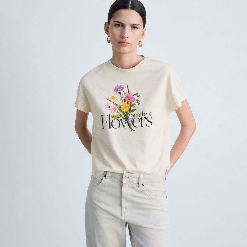 MANGO - Camiseta Mujer con Estampado Manga corta de Algodón MANGO