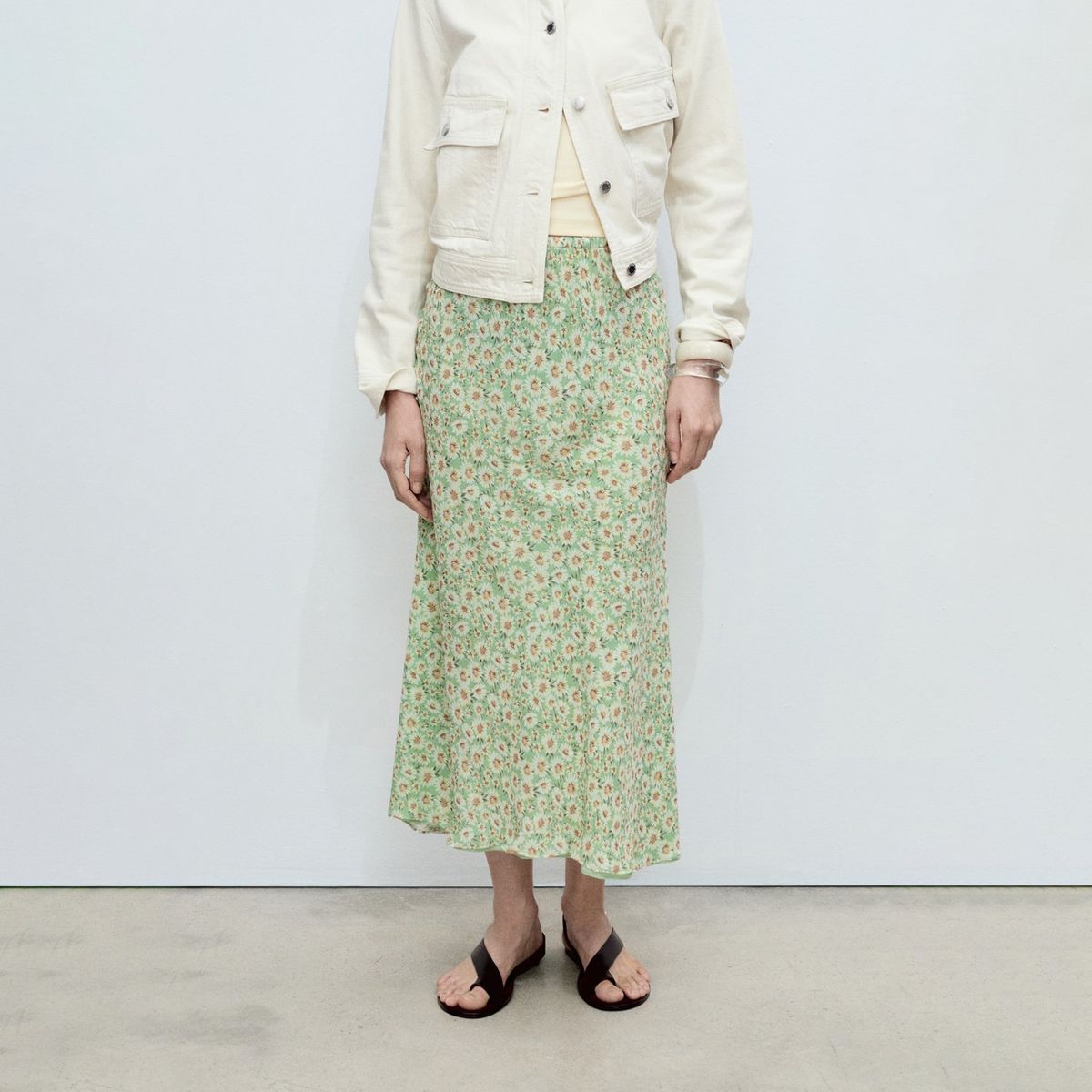 MANGO - Falda Midi Mujer de Flores Mango