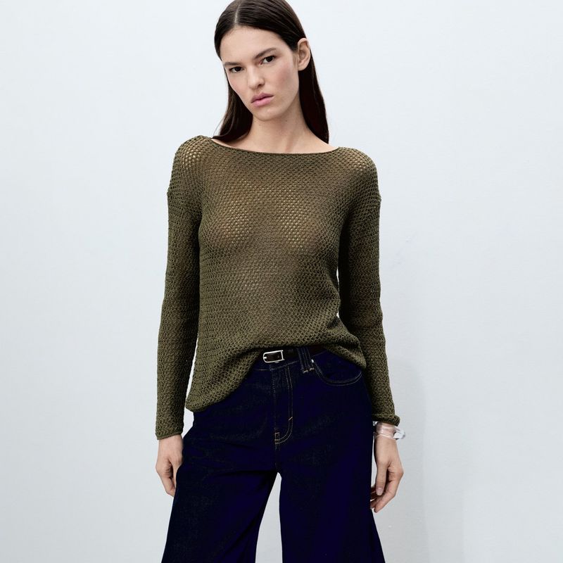 MANGO - Saco Mujer Tejido de Algodón Mango