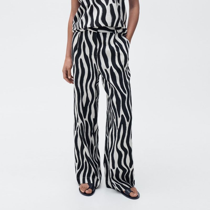 MANGO - Pantalón Recto Mujer Tiro medio Animal print MANGO