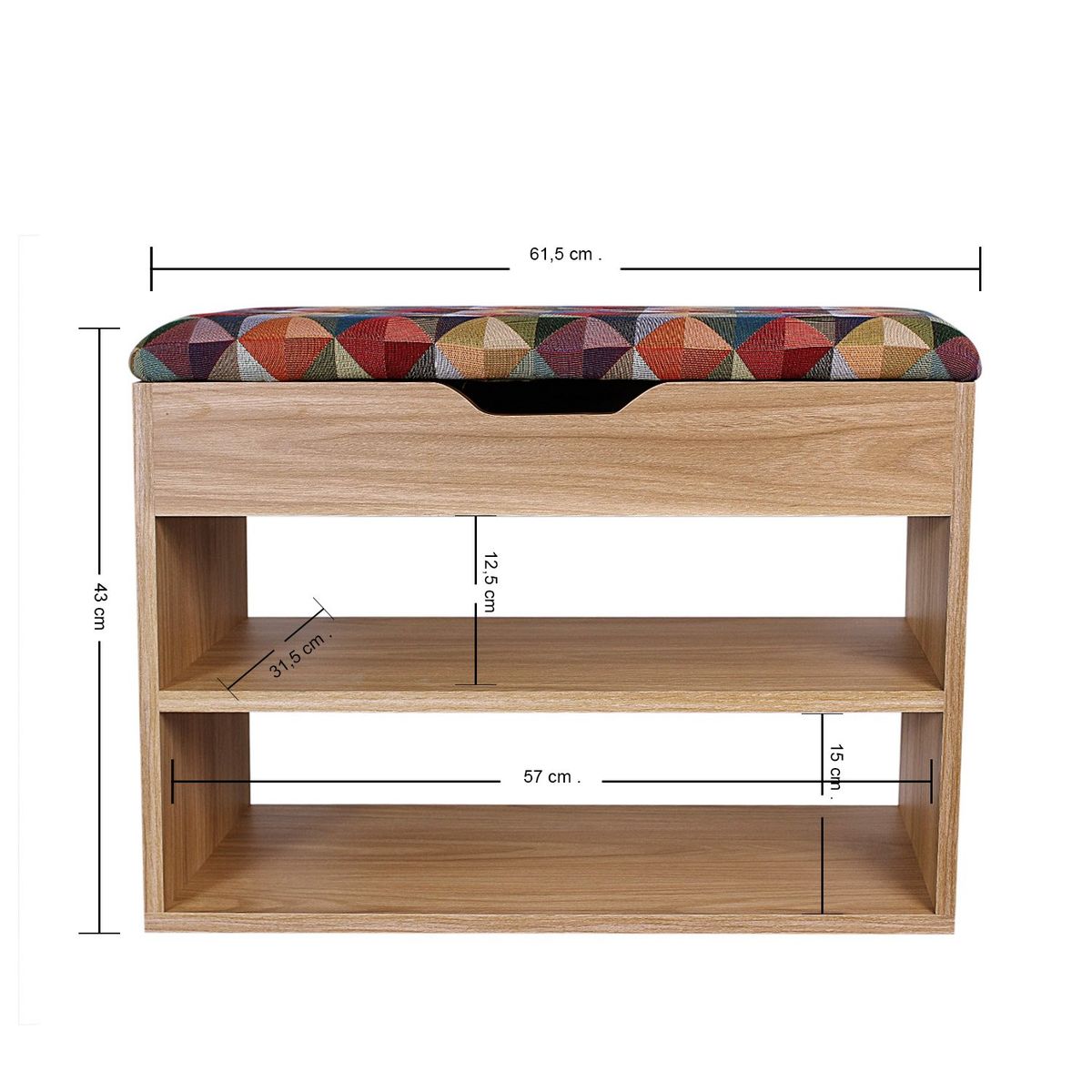 DKO DESIGN - Zapatero Multifuncional 6 Pares Tipo Banqueta con Baúl Fresno Tapizado Colors - Mueble Organizador de Zapatos DKO Design 61.5 x 43 x 31.5 cm