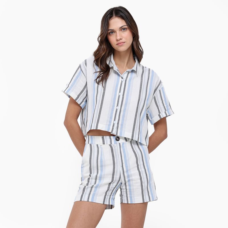 SYBILLA - Camisa Mujer de Rayas Manga corta de Algodón Sybilla