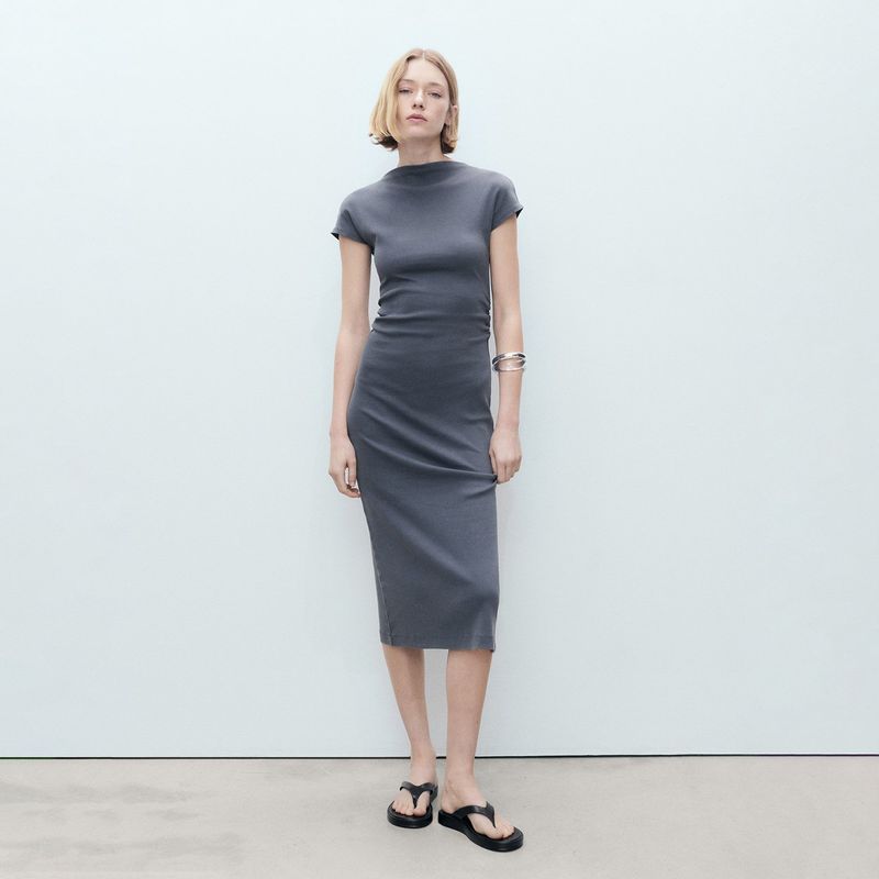 MANGO - Vestido Mujer Medio de Algodón MANGO