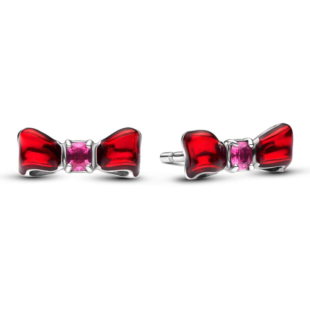 PANDORA - Aretes Pandora Botón Lazo Blancanieves Disney Plata Esterlina