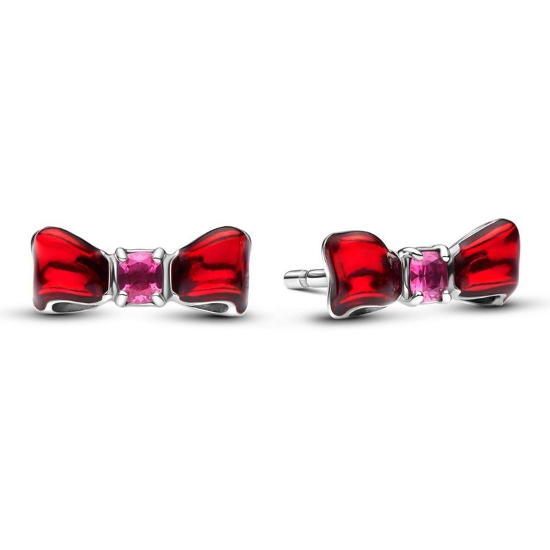 PANDORA - Aretes Pandora Botón Lazo Blancanieves Disney Plata Esterlina