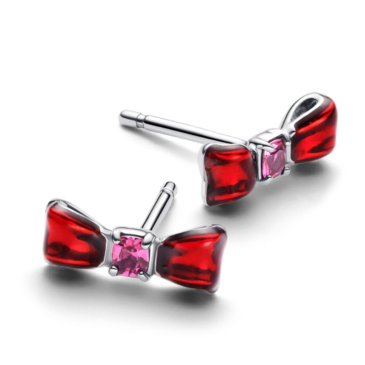 PANDORA - Aretes Pandora Botón Lazo Blancanieves Disney Plata Esterlina