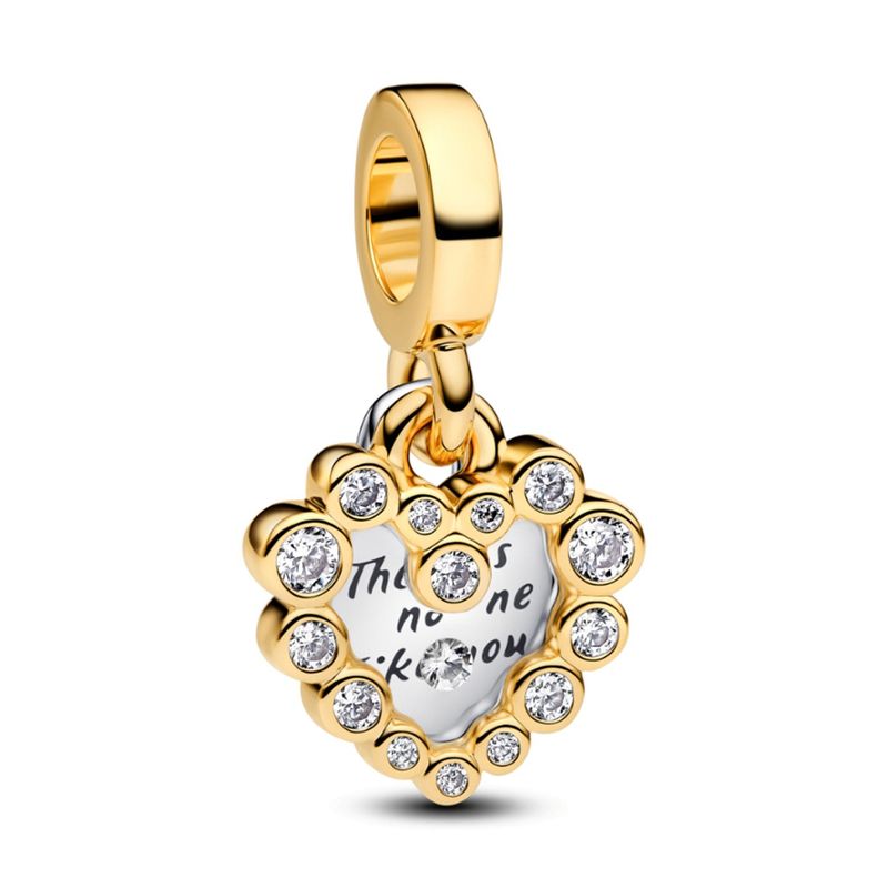 PANDORA - Charm Pandora Colgante Doble Corazón Brillante Plata Esterlina y Recubrimiento en Oro