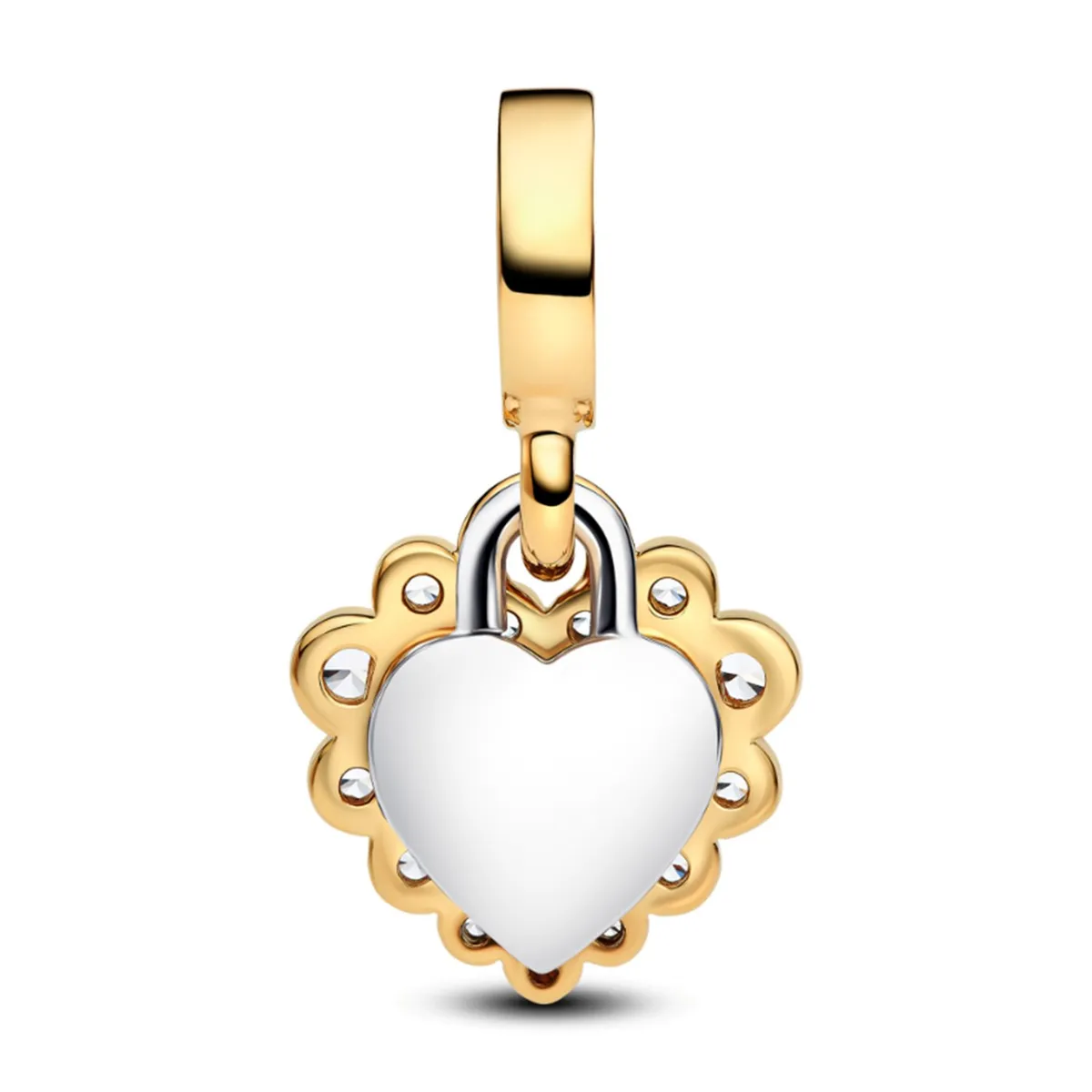 PANDORA - Charm Pandora Colgante Doble Corazón Brillante Plata Esterlina y Recubrimiento en Oro