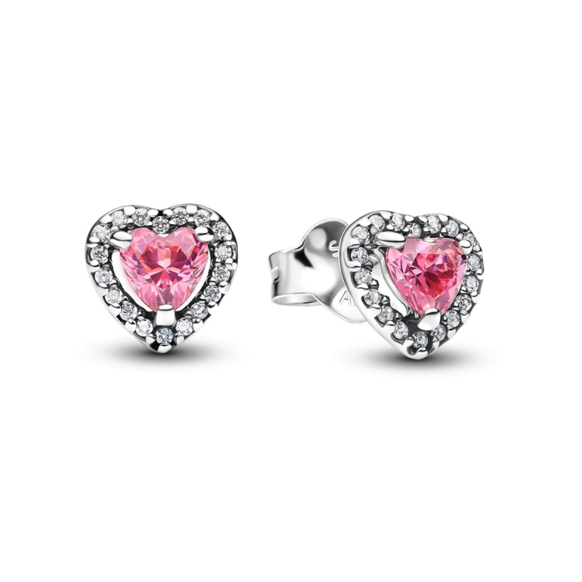 PANDORA - Aretes de Botón Corazón Rosa Plata Esterlina