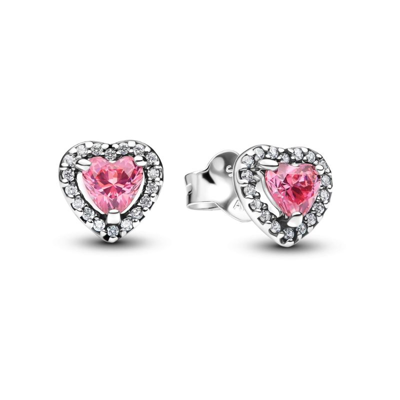 PANDORA - Aretes de Botón Corazón Rosa Plata Esterlina